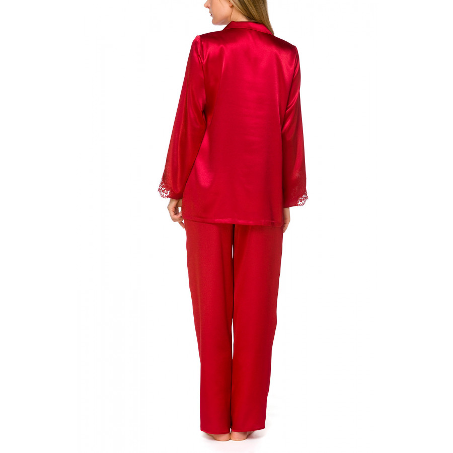 Herrlicher zweiteiliger Pyjama aus Satin und Spitze in leuchten - Coemi-lingeriedem Rot