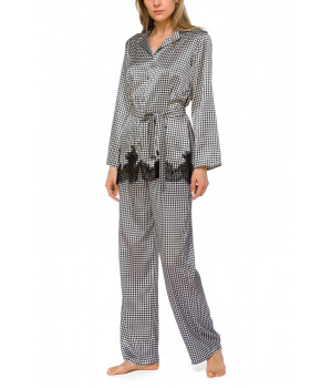 Zweiteiliger Pyjama aus Satin mit Hahnentrittmuster und Spitz - Coemi-lingeriee