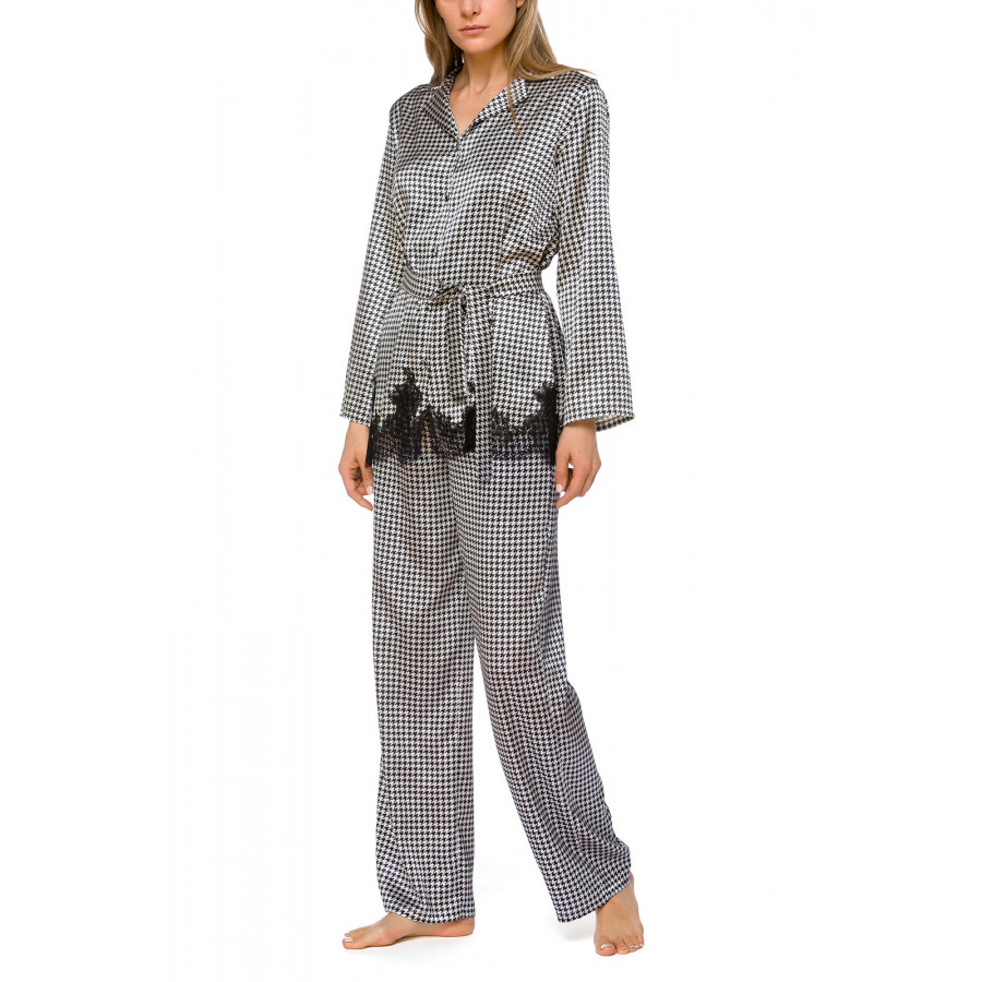 2-piece satin pyjamas with a dogtooth motif and lace - Coemi-lingerie