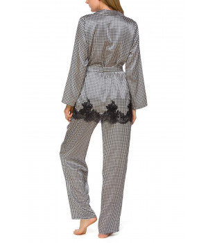 Pyjama 2 pièces en satin motif pied-de-poule et dentelle - Coemi-lingerie
