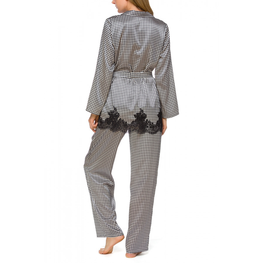 Pyjama 2 pièces en satin motif pied-de-poule et dentelle - Coemi-lingerie