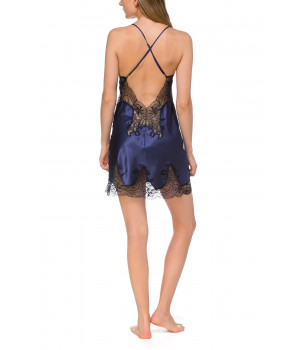 Pretty satin and lace negligee with thin, adjustable criss-cross straps at the back - Coemi-lingerie
