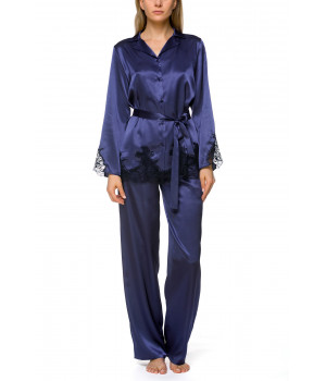 2-piece pyjamas in satin and lace, with a belt