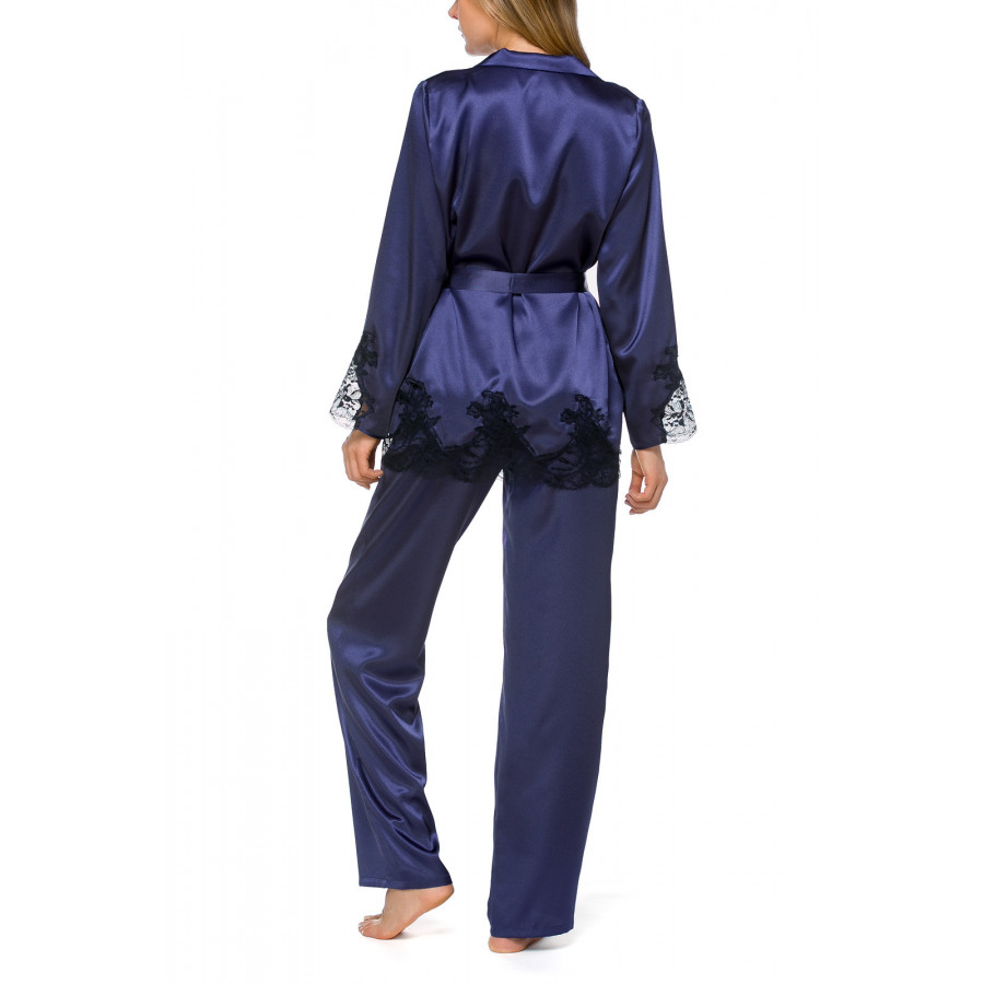 Zweiteiliger Pyjama aus Satin und Spitze mit Taillengürtel  - Coemi-lingerie