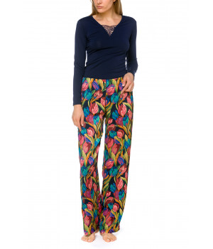 Weite Pyjamahose aus Satin mit buntem Tulpenmuster - Coemi-lingerie