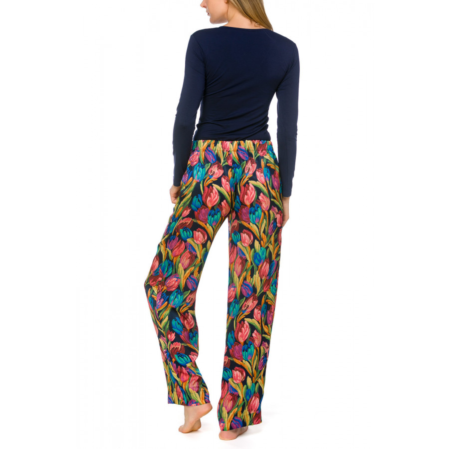 Bas de pyjama ample en satin imprimé tulipes multicolores - Coemi-lingerie