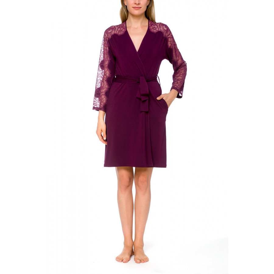 Short, fitted dressing gown in micromodal and lace - Coemi-lingerie