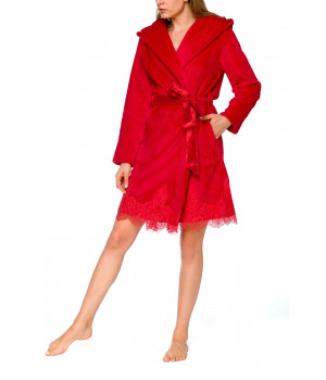 Eleganter Morgenmantel aus Fleece und Spitze mit Kapuze - Coemi-lingerie