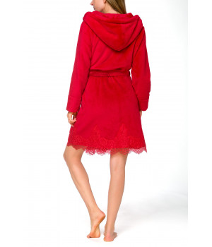 Elegant, hooded, fleece bathrobe with lace - Coemi-lingerie