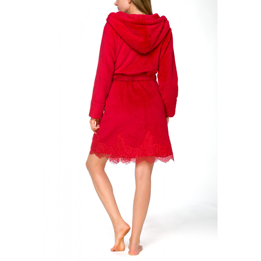 Elegant, hooded, fleece bathrobe with lace - Coemi-lingerie