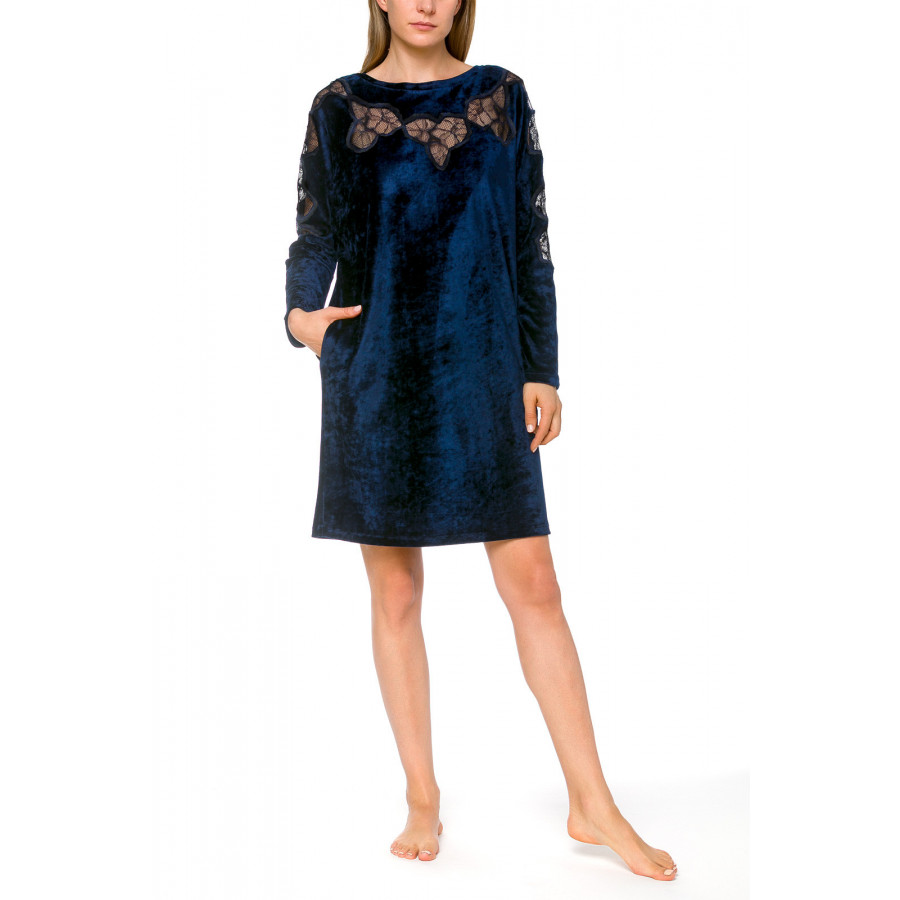 Reversible long sleeve lacy nightdress in velvety bamboo fibre - Coemi-lingerie