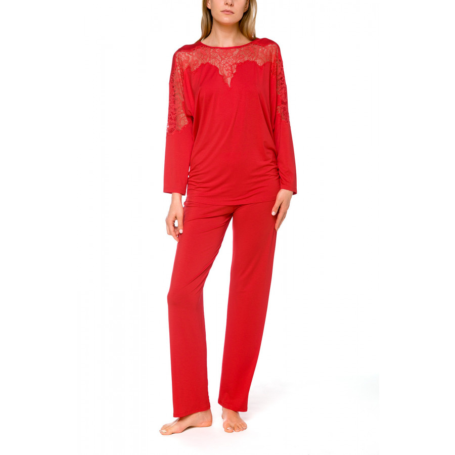 Zweiteiliger Pyjama / Hausanzug aus rotem Micromodal und Spitze - Coemi-lingerie