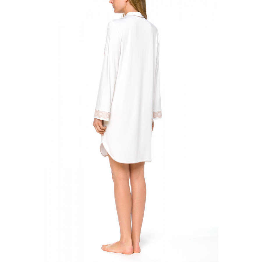 Nightshirt-style white nightdress with long sleeves and lace - Coemi-lingerie