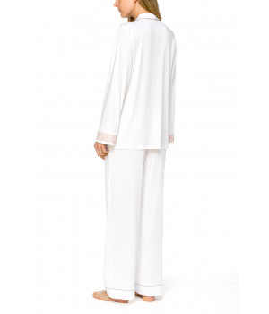 Zweiteiliger weißer Pyjama aus Micromodal mit Spitze und beiger Paspel - Coemi-lingerie