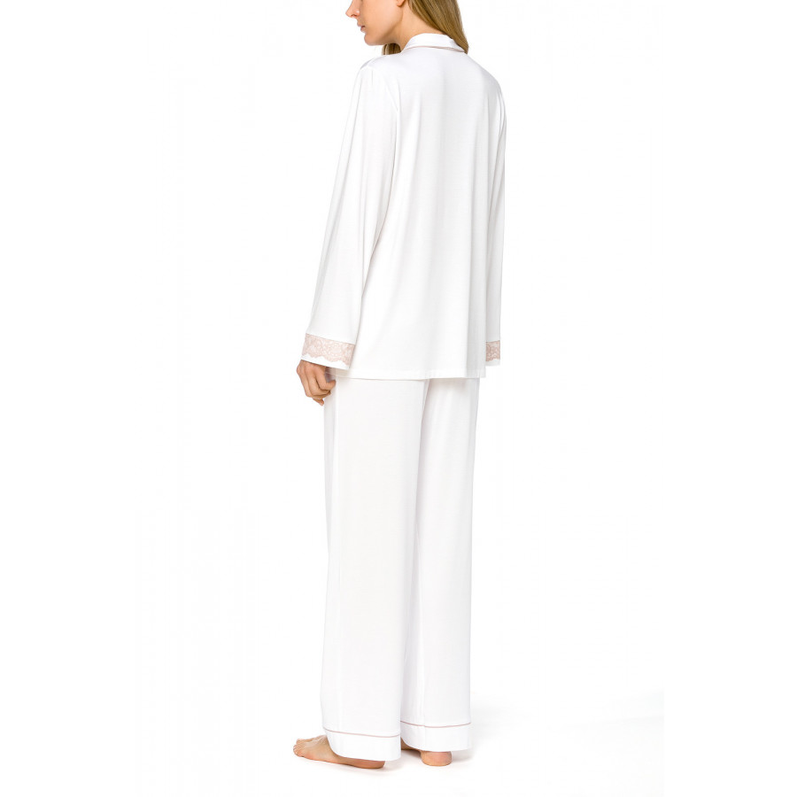 Pyjama 2 pièces blanc en micromodal dentelle et liseré beige - Coemi-lingerie