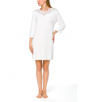 Short, tunic-style nightdress with three-quarter length sleeves and lace neckline