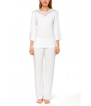 Zweiteiliger weißer Pyjama / Hausanzug aus Micromodal und Spitze - Coemi-lingerie