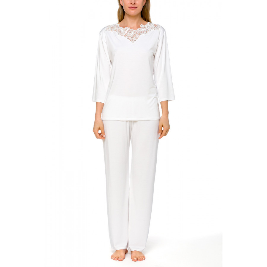 Pyjama / tenue d'intérieur 2 pièces blancs en micromodal et dentelle - Coemi-lingerie