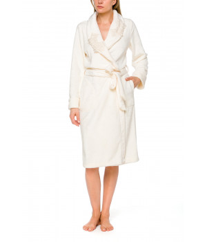 Mid-length bathrobe in terry cloth fleece, with shawl collar and long sleeves