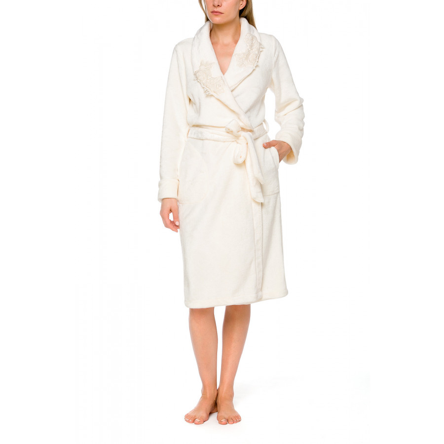 Mid-length bathrobe in terry cloth fleece, with shawl collar and long sleeves - Coemi-lingerie