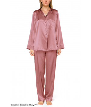 Loose-fitting, long sleeve 2-piece satin pyjamas with straight-cut bottoms