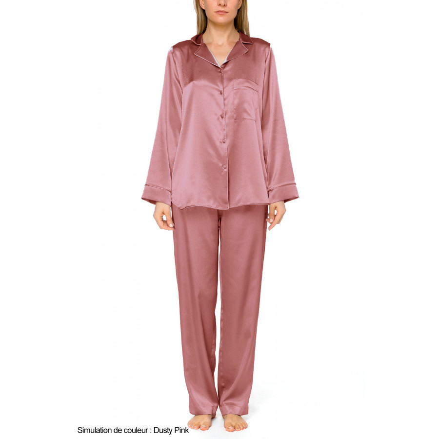 Weiter zweiteiliger Pyjama aus Satin mit langen Ärmeln und gerader Hose - Coemi-lingerie