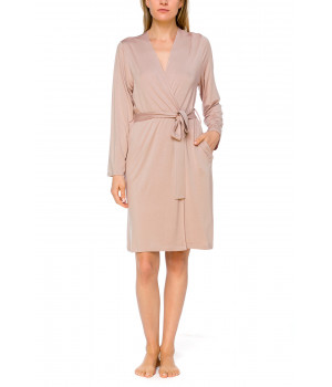 Classic mid-length, fitted dressing gown with long sleeves in a blend of micromodal and elastane