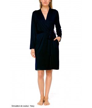 Classic mid-length, fitted dressing gown with long sleeves in a blend of micromodal and elastane - Coemi-lingerie