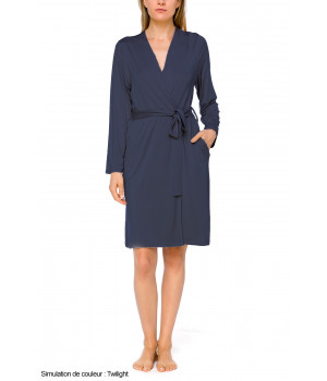 Classic mid-length, fitted dressing gown with long sleeves in a blend of micromodal and elastane - Coemi-lingerie