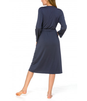Classic, long, fitted dressing gown with long sleeves, in a blend of micromodal and elastane