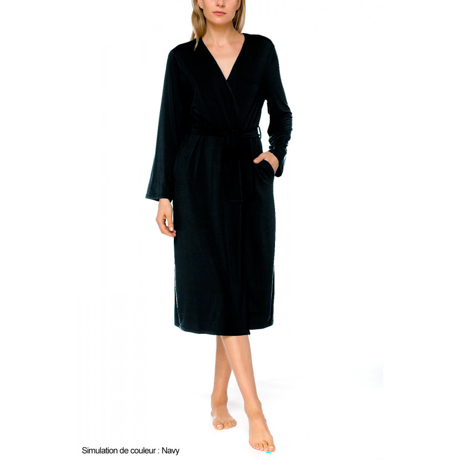 Classic, long, fitted dressing gown with long sleeves, in a blend of micromodal and elastane - Coemi-lingerie