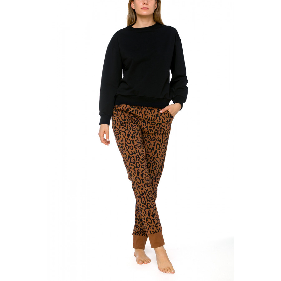 Warm and cosy sweat pants with panther motif or plain black - Coemi-lingerie