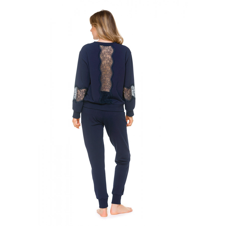 Dark blue, loose-fitting and straight-cut lounge bottoms in soft and cosy cotton - Coemi-loungewear
