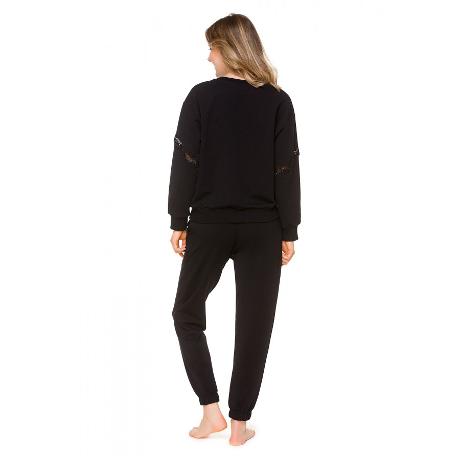 Sweat-shirt noir manches longues ample et confortable en coton et broderie - Coemi-loungewear