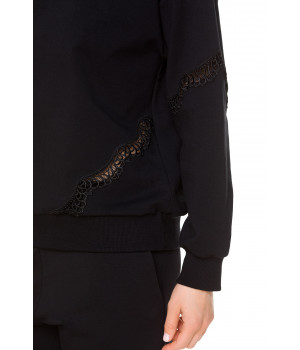 Comfortable, black, loose-fitting, long-sleeve cotton sweatshirt with embroidery  - Coemi-loungewear