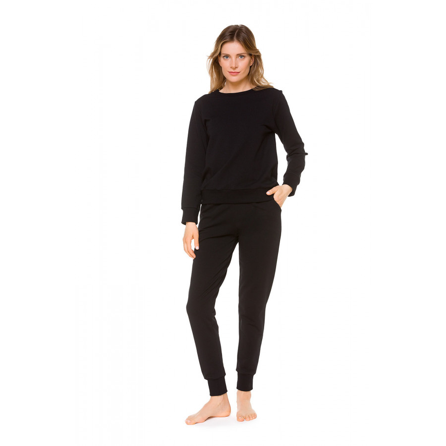 Pantalon de détente noir droit en coton douillet confortable - Coemi-Loungewear