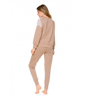 Pantalon de détente beige en coton et élasthanne, doux et confortable -Coemi-loungewear