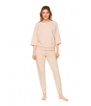 Light beige, straight-cut, cotton and elastane lounge bottoms - Coemi-loungewear
