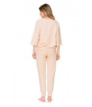 Light beige, straight-cut, cotton and elastane lounge bottoms - Coemi-loungewear