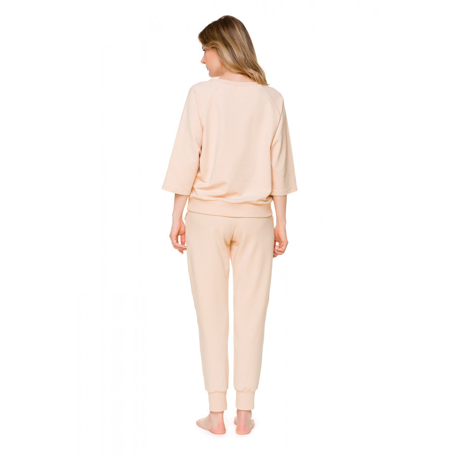 Pantalon de détente droit en coton et élasthanne beige clair - Coemi-loungewear