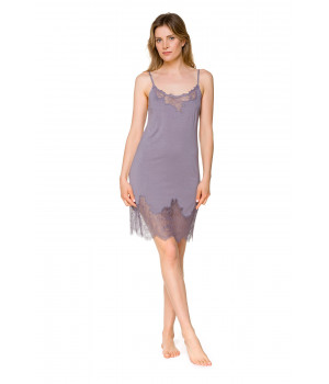 Micromodal and lace negligee with thin straps and a lace-up back