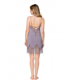 Micromodal and lace negligee with thin straps and a lace-up back - Coemi-Lingerie