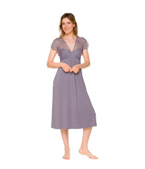 Chemise de nuit / robe d'intérieur manches courtes et décolleté en V en dentelle - Coemi-lingerie