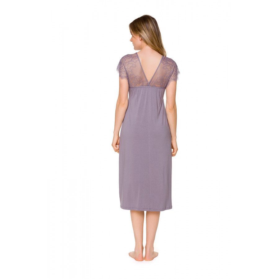 Chemise de nuit / robe d'intérieur manches courtes et décolleté en V en dentelle - Coemi-lingerie