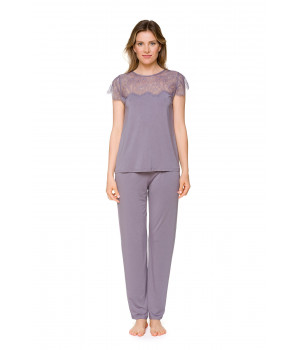 Micromodal and lace pyjamas with a short-sleeve top