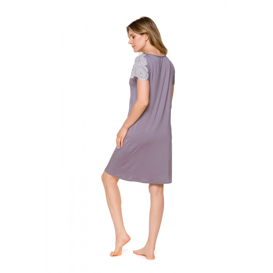 Nachthemd aus Micromodal und Spitze mit Rundhalsausschnitt und kurzen Ärmeln - Coemi-lingerie