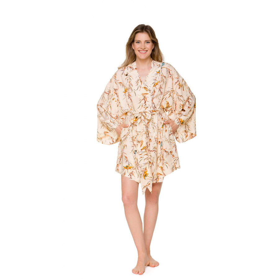 Weiter Kimono mit Vogel-Motiv und Fledermausärmeln - Coemi-lingerie