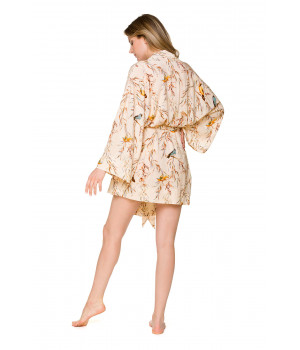 Loose-fitting kimono-style dressing gown with a bird motif and batwing sleeves - Coemi-lingerie