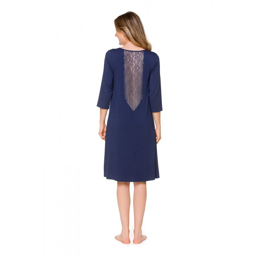 Nightdress with a round neck, three-quarter-length sleeves and lace at the back Choice of two lengths  - Coemi-lingerie