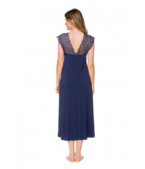 Elegant mid-calf nightdress with short sleeves, V-neckline and back in lace - Coemi-Lingerie